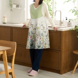 ローラ　アシュレイ ポイントンフィールズ柄 綿混　背付エプロン