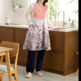 ローラ　アシュレイ ポイントンフィールズ柄 綿混　背付エプロン