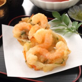 レンジで簡単！ 海老と ４種の野菜のかき揚げ