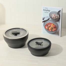 届いたその日から 電子レンジで手軽に調理！ 毎日の献立に役立つ ５０食のおいしいレシピ付 マイヤー エニデイＷブラック 新２ピースセット ＜１６ｃｍ＆１４ｃｍ＞